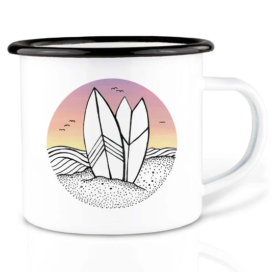 LIGARTI – Emaille Becher – Tasse – Surfing Day and Night
