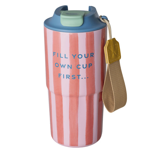 Rostfreier Stahl Thermosbecher - Pink - Organic Stripes Print